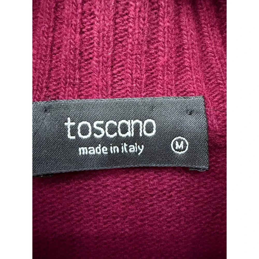Toscano Mens Full Zip Wool Blend Sweater Vest Burgundy Mock Neck Made in Italy M